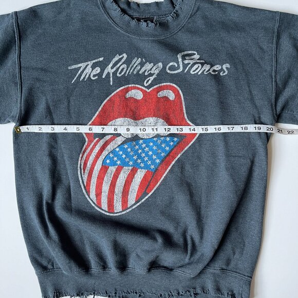 Rolling Stones Tongue Logo Distressed Collar, Sleeve, Bottom Grey Sweatshirt - Picture 7 of 9